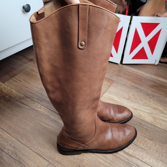 Halogen Keri tall women's knee high riding boots soft leather Pull-on in cognac - Picture 4 of 15